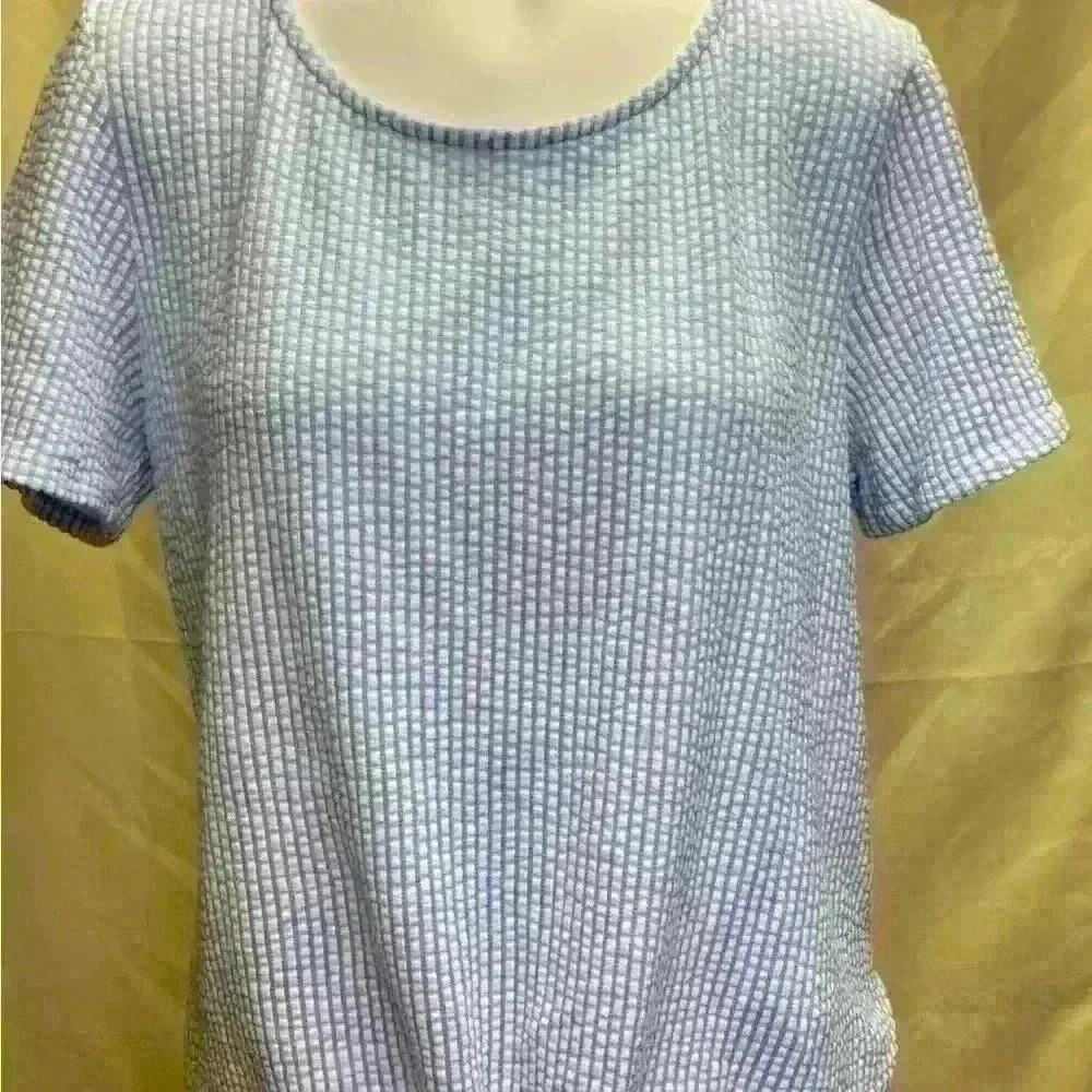 Green Envelope Blouse Blue and White Striped Size Large